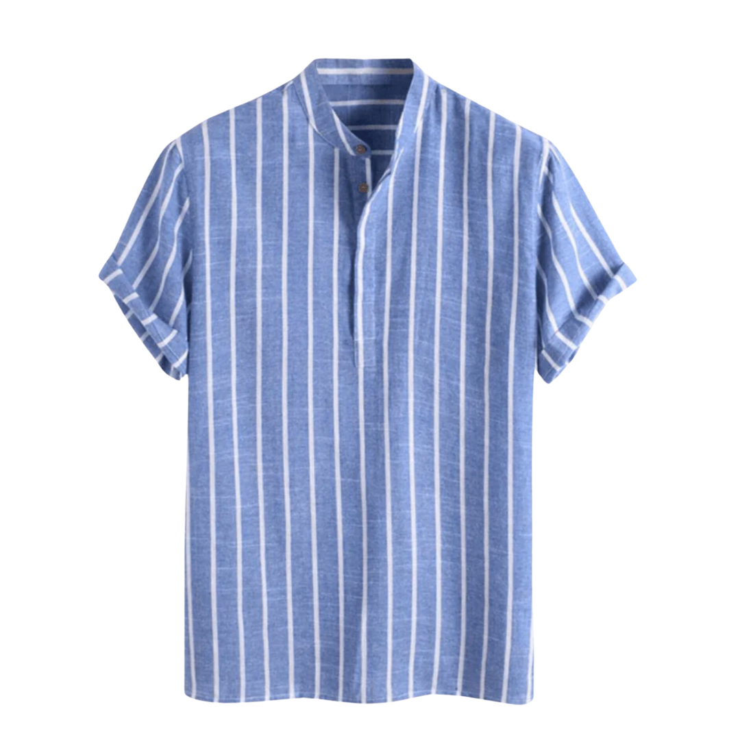 Blue and white striped shirt on a white background