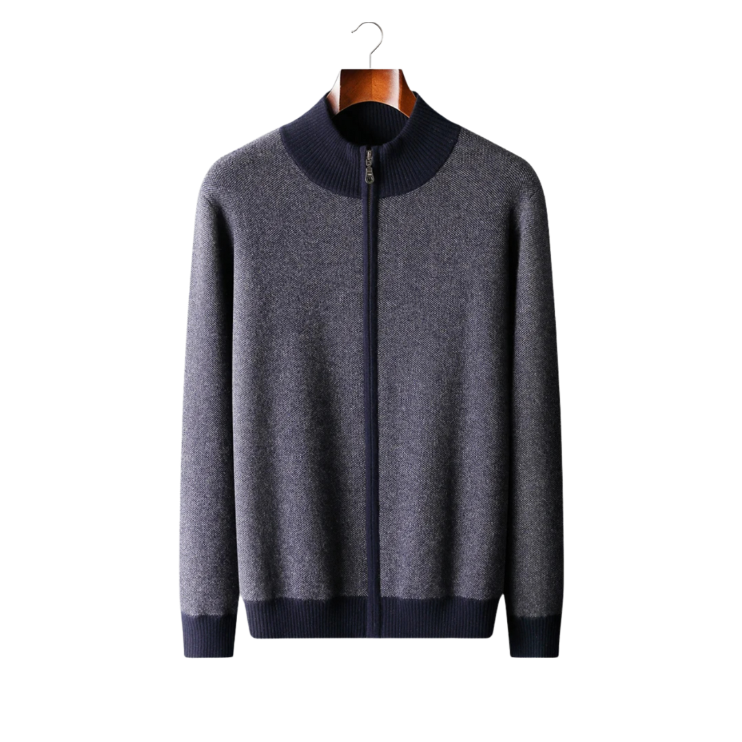 Grayson – 100% Cashmere Jacquard Zip Cardigan